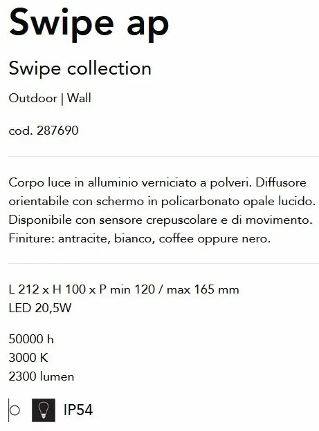 Aplica LED orientabila pentru exterior IP54 Swipe ap alba