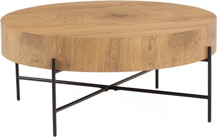 Masă de cafea rotundă Liviano 80 cm cu picioare metalice - stejar natural / negru