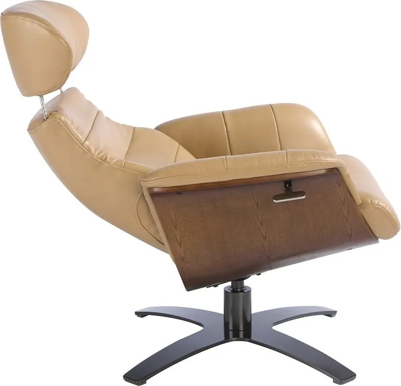 Fotoliu pivotant, functie relax, piele naturala si furnir de nuc George