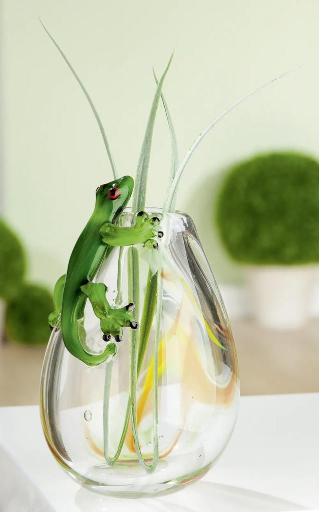 Vaza Gecko, sticla, verde, 12x21x12 cm