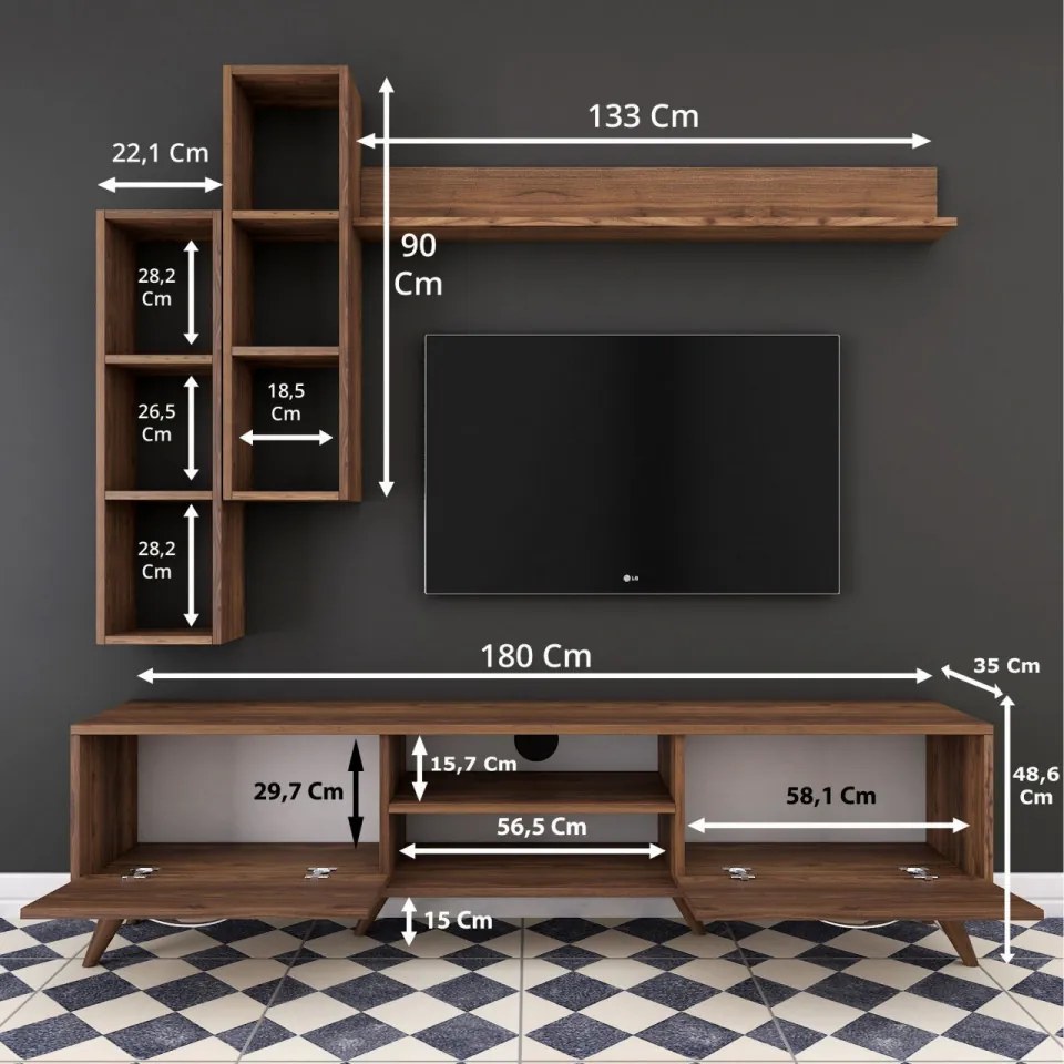 Set Comoda TV si Rafturi de Perete M16 - 262, Nuc