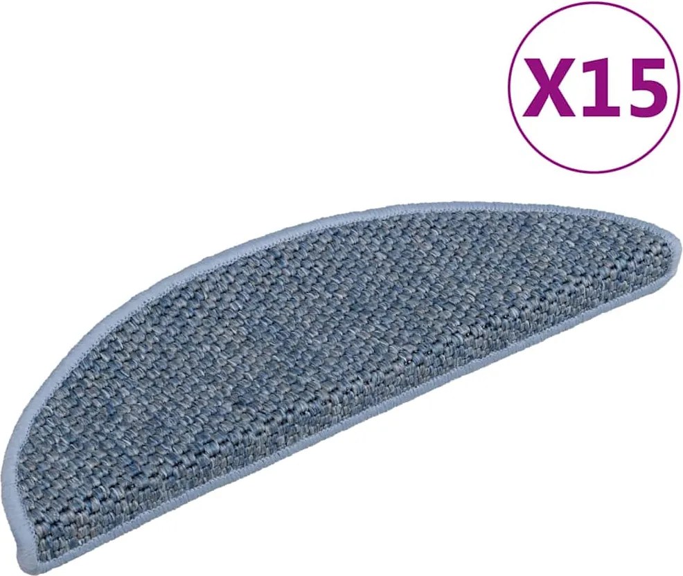 vidaXL Covoraș scări autoadeziv 15 buc. albastru, 56x17x3 aspect sisal