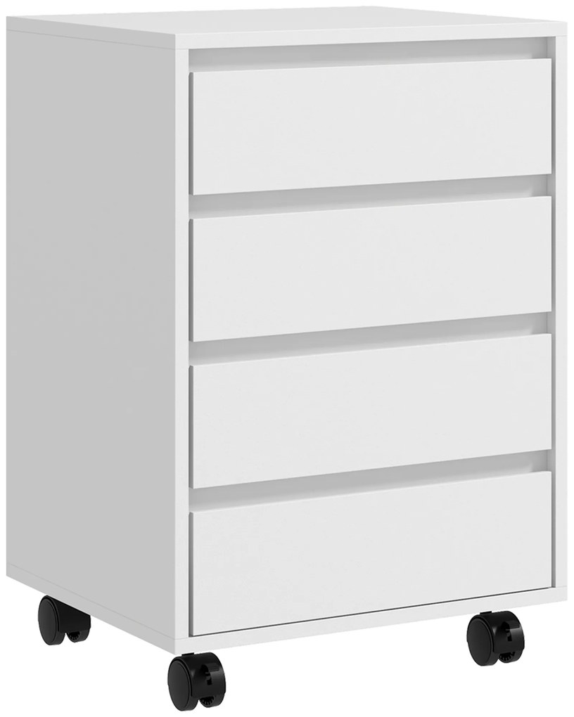 HOMCOM Comodă de Birou cu 4 Sertare și Roți pentru Studiu 46x40x65 cm Alb | Aosom Romania