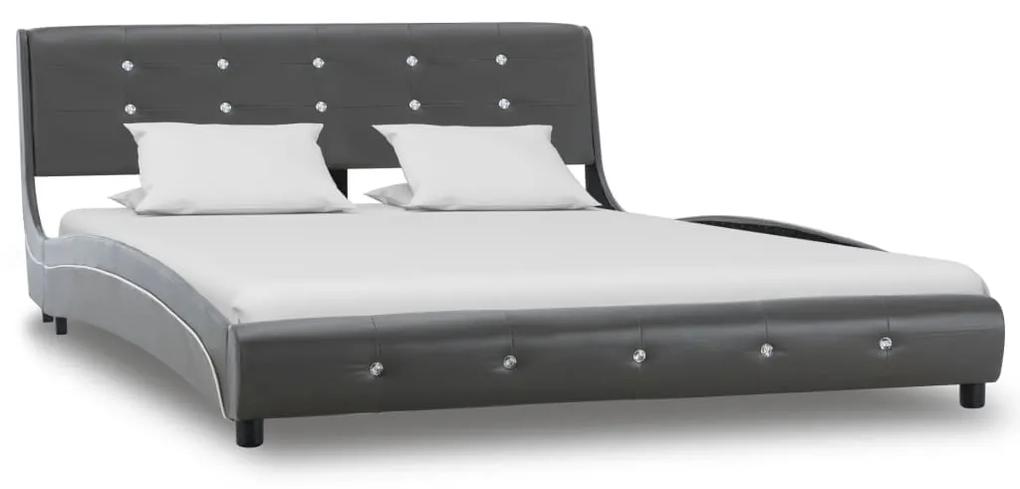 280440 vidaXL Cadru de pat, gri, 135x190 cm, piele ecologică
