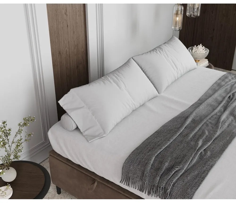 Pat matrimonial bej tapițat cu spațiu de depozitare 140x200 cm Tate – Maison de Rêve