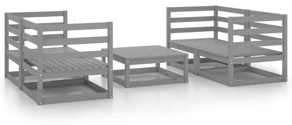 Set mobilier de gradina, 5 piese, gri, lemn masiv de pin Gri, 1, nu