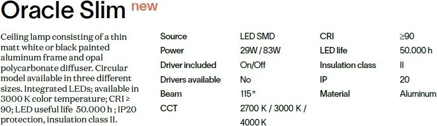 Lustra LED aplicata design circular ORACLE SLIM PL D050 ROUND 3000K ON-OFF OT