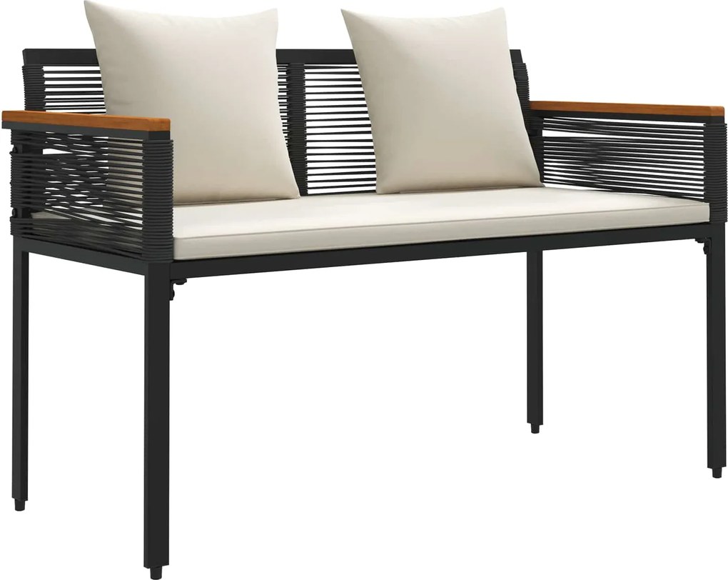 vidaXL Bancă de exterior cu pernă Negru și Alb crem 117 x 54 x 74.5 cm