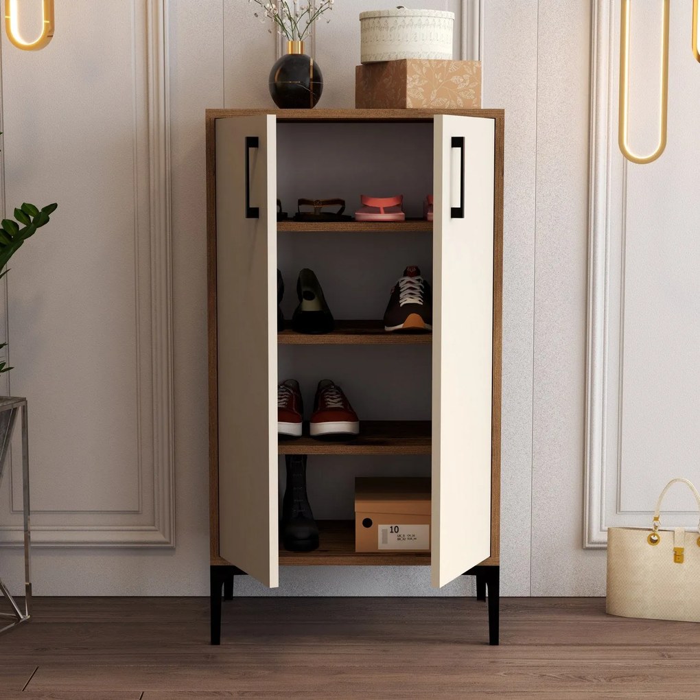 Comodă pentru pantofi Prag - Walnut, Cream