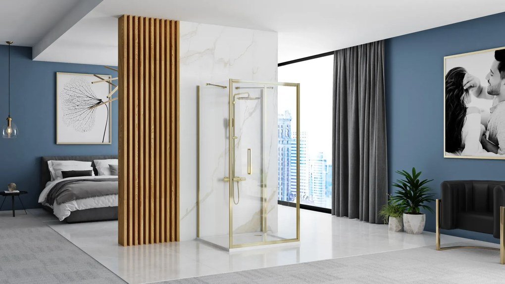 Cabina de dus de perete Rapid Fold Auriu 90x80cm, Rea