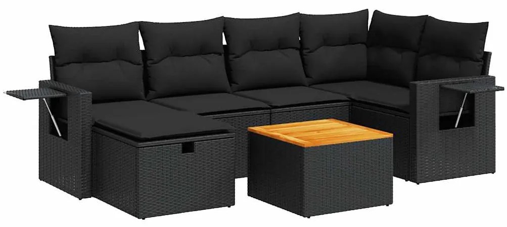 3325814 vidaXL Set canapele de grădină cu perne, 7 piese, negru, poliratan