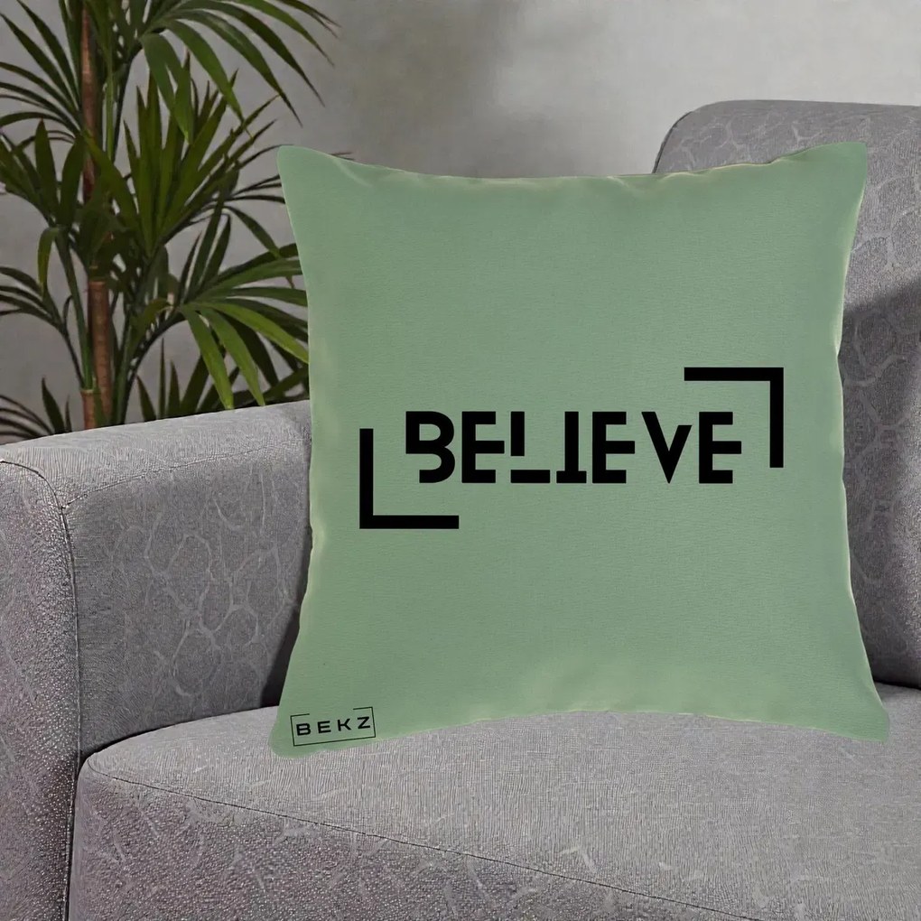 Perna Decorativa Believe Minimalist, 40x40 cm, Verde, Husa Detasabila, Perna Inclusa, BEKZ®