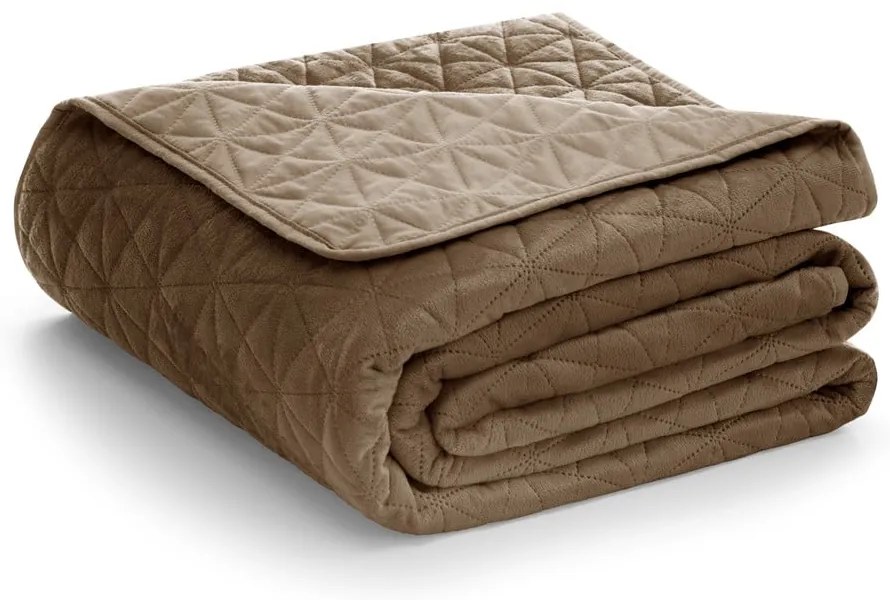 Cuvertură maro deschis matlasată din catifea 170x210 cm Laila – AmeliaHome