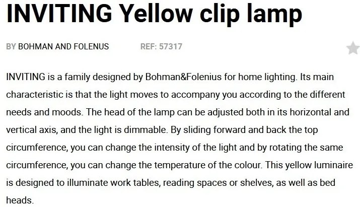 Veioza LED dimabila / Lampa de birou cu clips design ultra-modern INVITING galbena