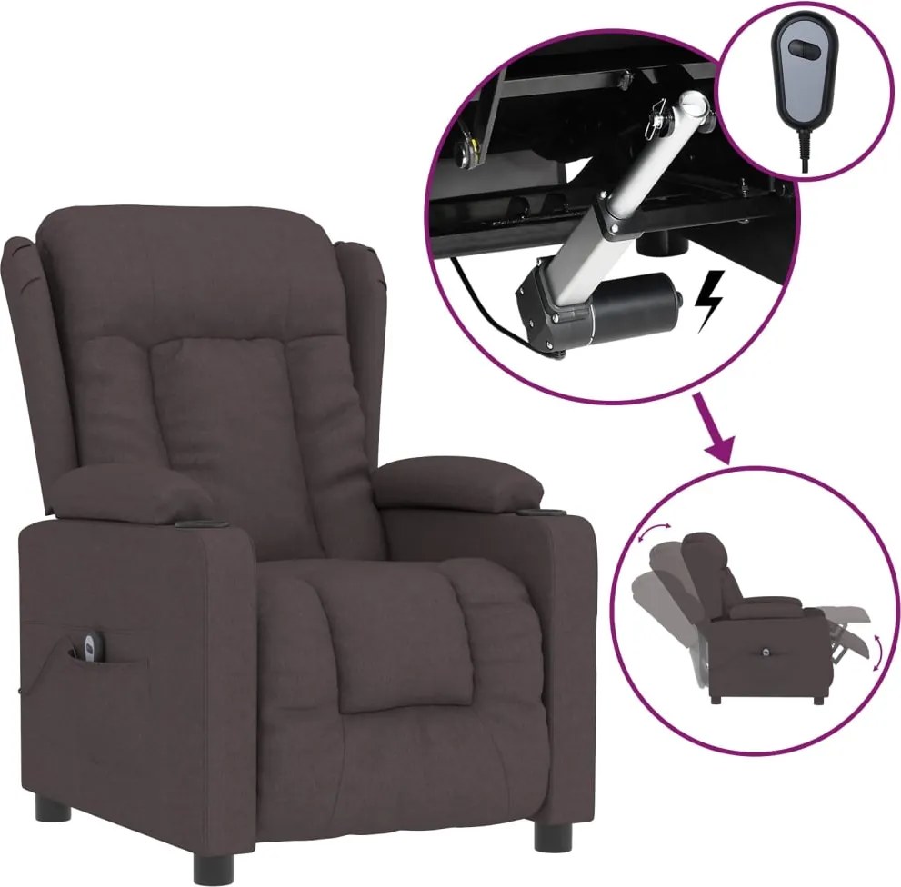 vidaXL Fotoliu rabatabil electric, maro închis, material textil