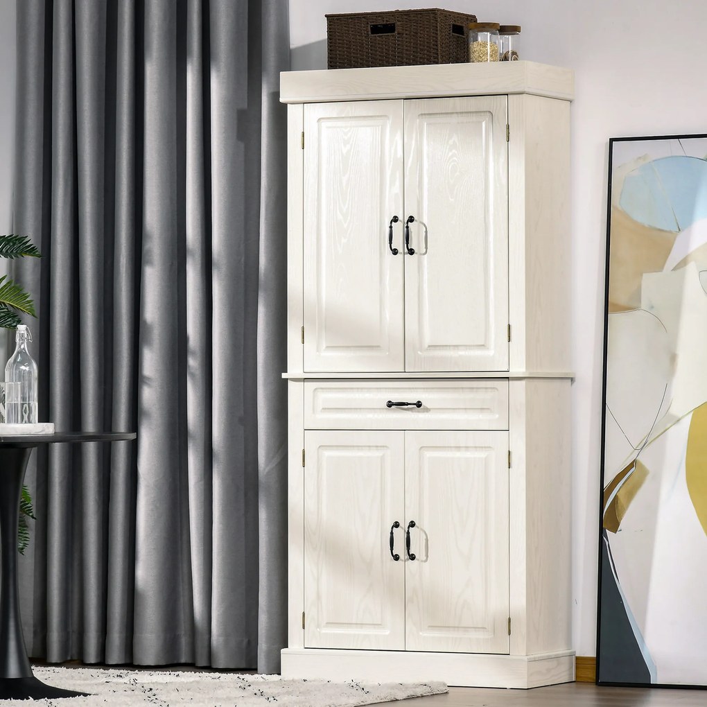 Bufet de bucatarie HOMCOM cu 2 dulapuri cu 2 usi si sertar, din lemn 80x35x180cm alb | Aosom RO