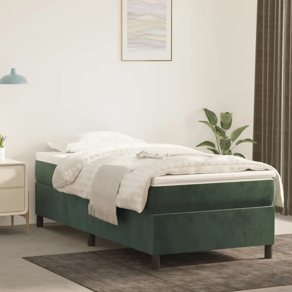 3121099 vidaXL Cadru de pat box spring, verde închis, 90x200 cm, catifea