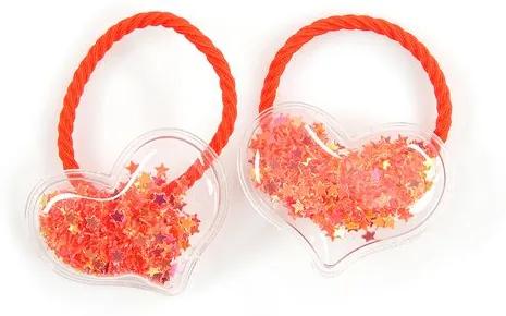Set 2 elastice de par portocalii cu inima