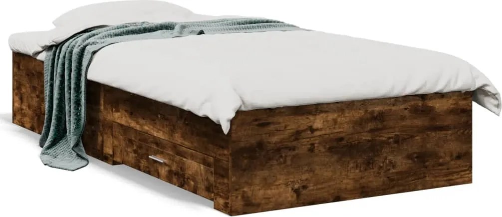 vidaXL Cadru de pat cu sertare stejar fumuriu 75x190 cm lemn prelucrat