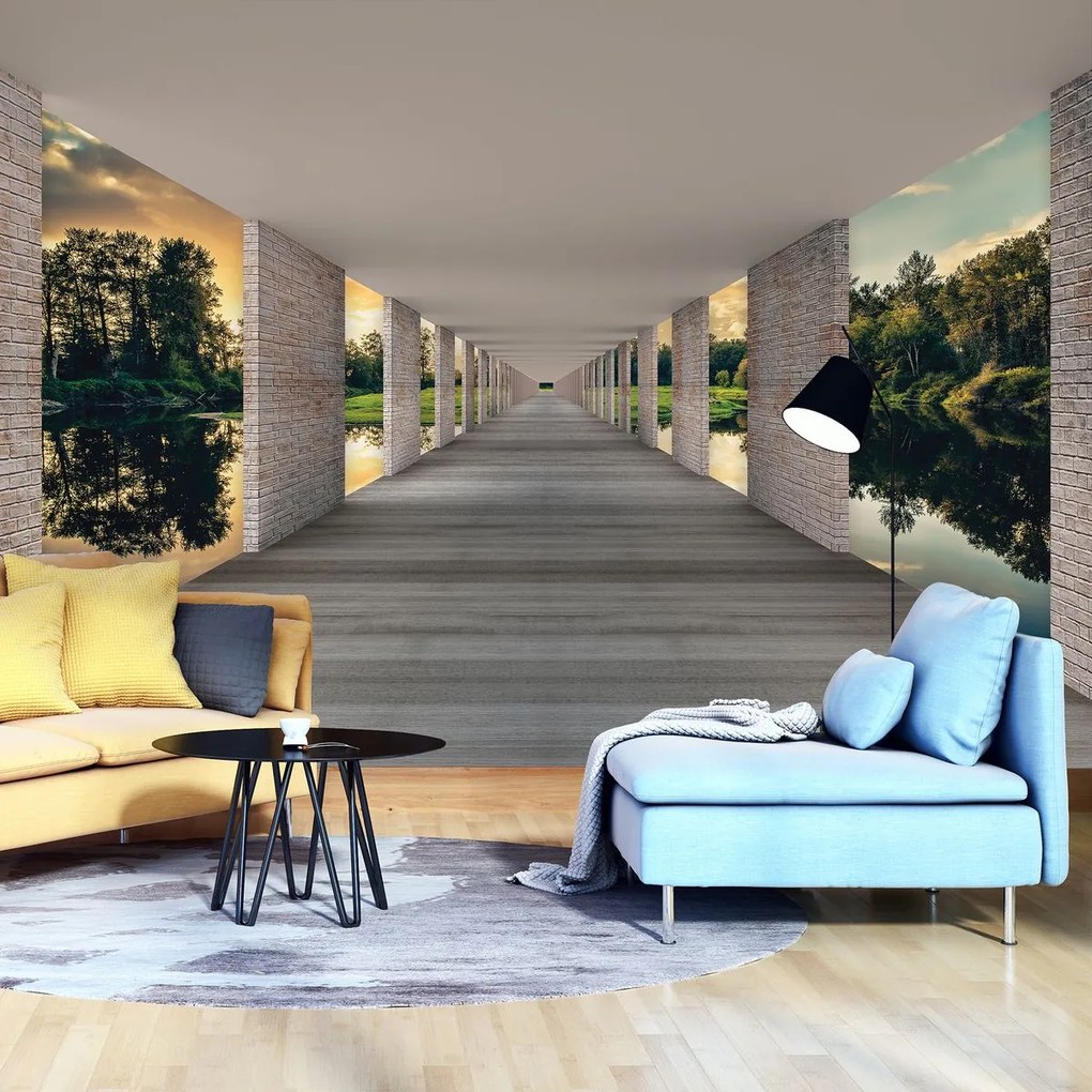 Fototapet - Tunel cu privire spre lac (254x184 cm)