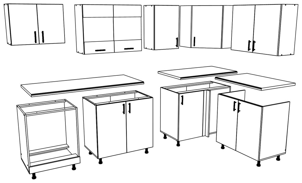 Set Bucatarie Colt Karo V34, Gri Lucios/Alb, MDF, Blat Thermo 28 mm, L 240 x 140 cm