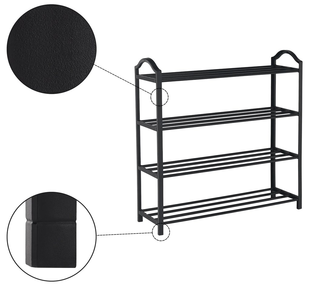 Suport pentru pantofi, 4 rafturi, neagră, TABE