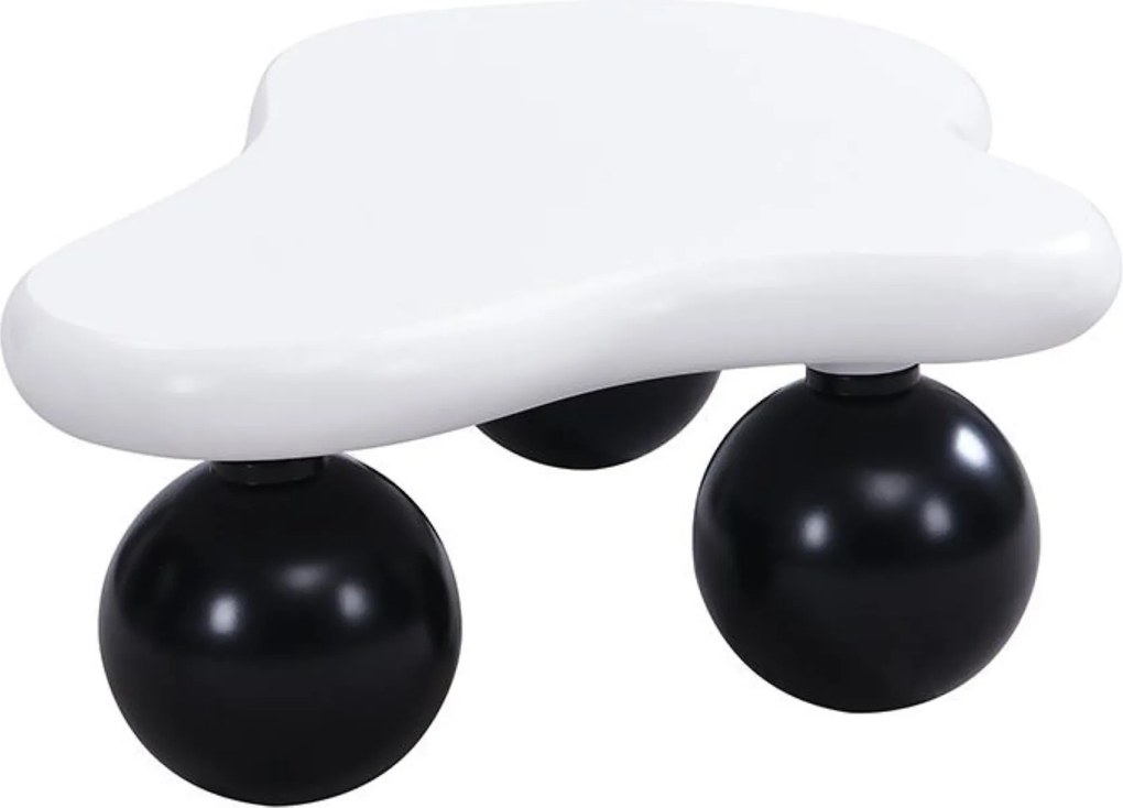 Masă de cafea în stil de nor, cu iluminare LED și design cu picioare rotunde, 95x62,5x32 cm, Alb+Negru