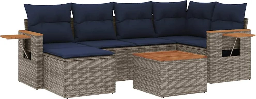 vidaXL Set canapele de grădină cu perne, 7 piese, gri, poliratan