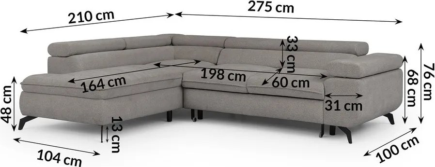 Colțar gri deschis cu tapițerie din chenille (cu colț pe partea stângă/în formă de ”L”) Marbeya – Ropez