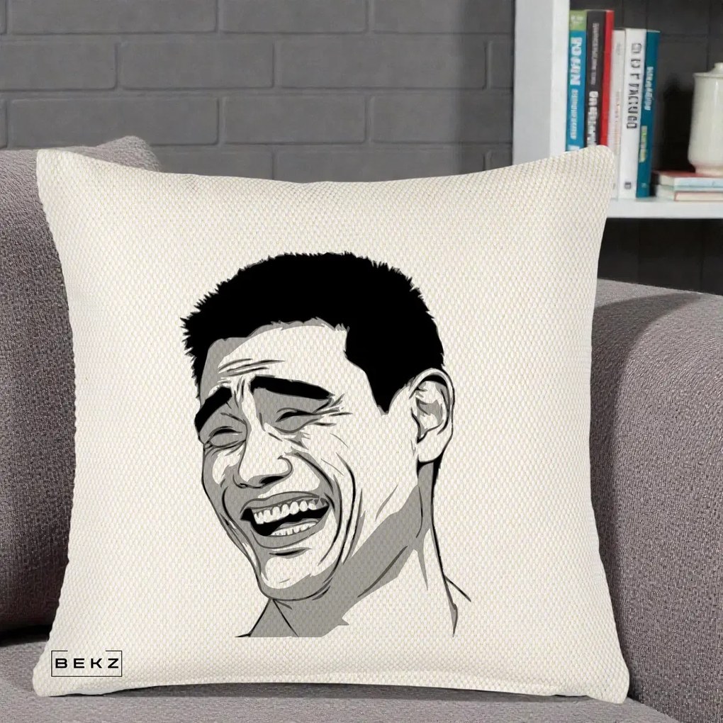 Perna Decorativa Yao Ming Meme, 40x40 cm, Crem Reliefat, Husa Detasabila, Perna Inclusa, BEKZ®