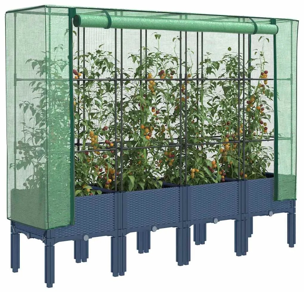 vidaXL Strat înălțat cu husă de seră, aspect ratan, 160x40x140 cm