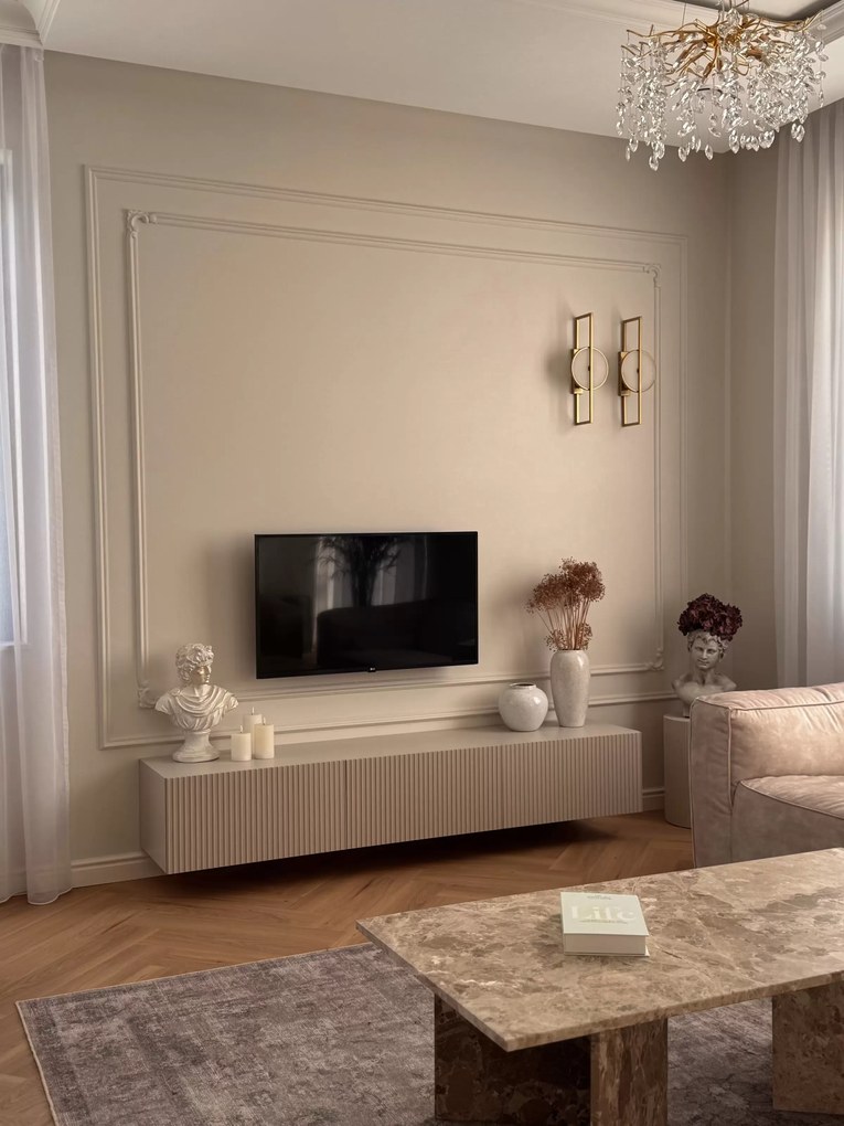 Dulap TV Nicole suspendat 200 cm cu sertar - alb mat