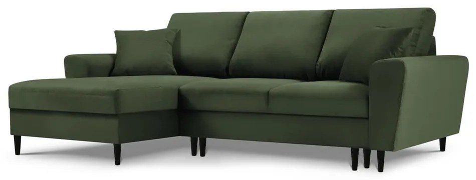 Colțar verde extensibil, cu spațiu de depozitare cu tapițerie din catifea reiată (cu colț pe partea stângă, cu șezlong) Kyoto – Cosmopolitan Design