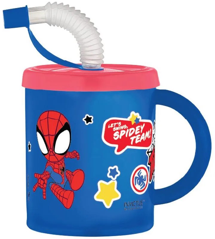 Omul Păianjen Cană Spidey cu pai, plastic 210 ml
