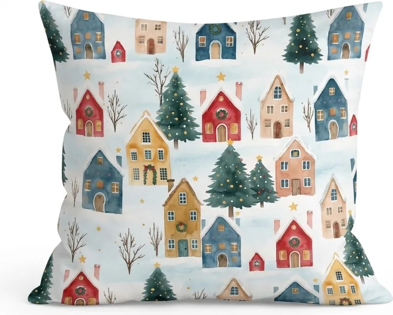 Fata de perna din bumbac WINTER VILLAGE 45x45 cm, colorat