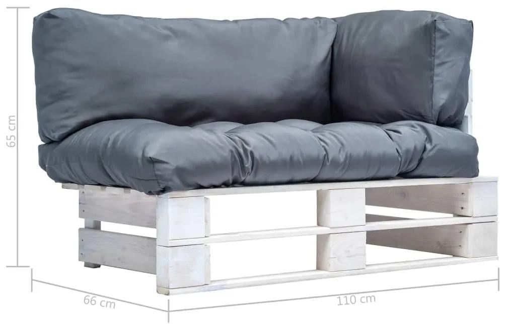 Canapea de gradina din paleti cu perne gri, lemn pin Alb si gri, 1