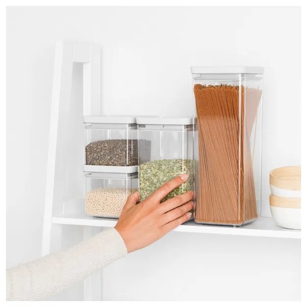 Set 4 borcane pentru depozitare Brabantia Tasty+ 1001159, 700/1.6l, Stivuibile, Transparent/Gri deschis