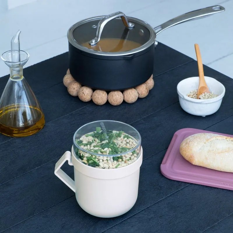 Ceasca pentru supa cu capac Brabantia Make&Take 1006295, 600+180 ml, Capac cu infiletare, Fara BPA, Gri
