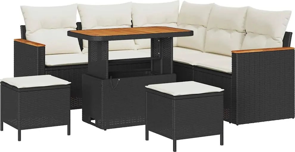 vidaXL Set de canapele pentru grădină cu pernă 8 pcs Negru Rattan poli