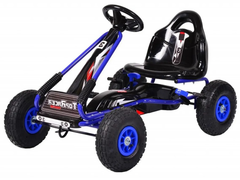 Kart cu pedale pentru copii NOVOKIDS® Top Racer PRO, Roti gomflabile din cauciuc, 3-7 ani , Maxim 25 kg, Structura metalica, Frana de mana, Functie