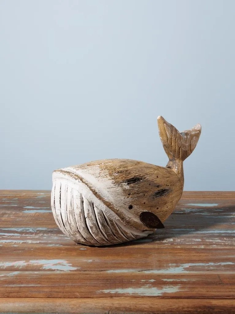 Decorațiune balenă din lemn de paulownia, H20,5 cm