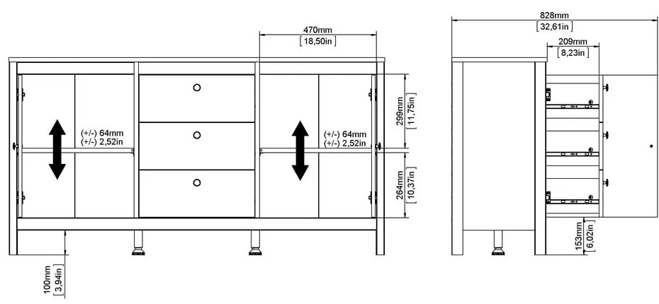 Comodă neagră joasă 152x80 cm Madrid – Tvilum