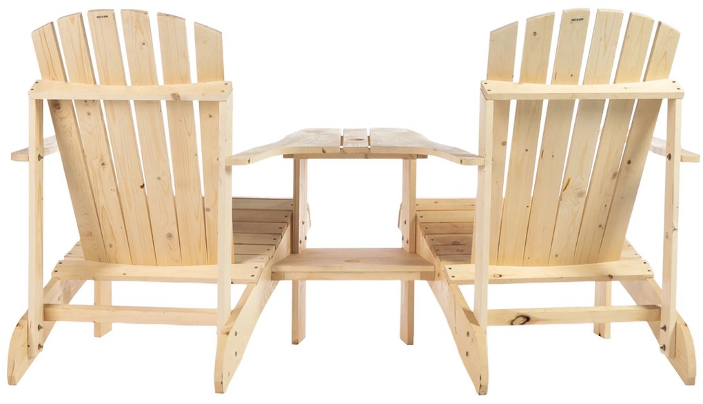 Outsunny Adirondack Gartenstuhl cu Masă și Orificiu pentru Umbrelă, 2 Locuri Scaun Grupa pentru Grădină Mobilier Exterior pentru Balcon Lemn Masiv Natural 178 x 87 x 92 cm | Aosom Romania
