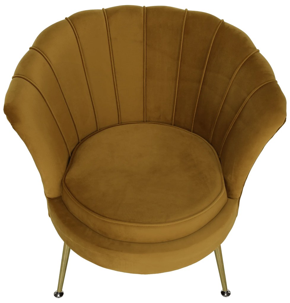 Fotoliu în stil Art-deco, catifea Velvet muştar/crom auriu, NOBLIN NEW