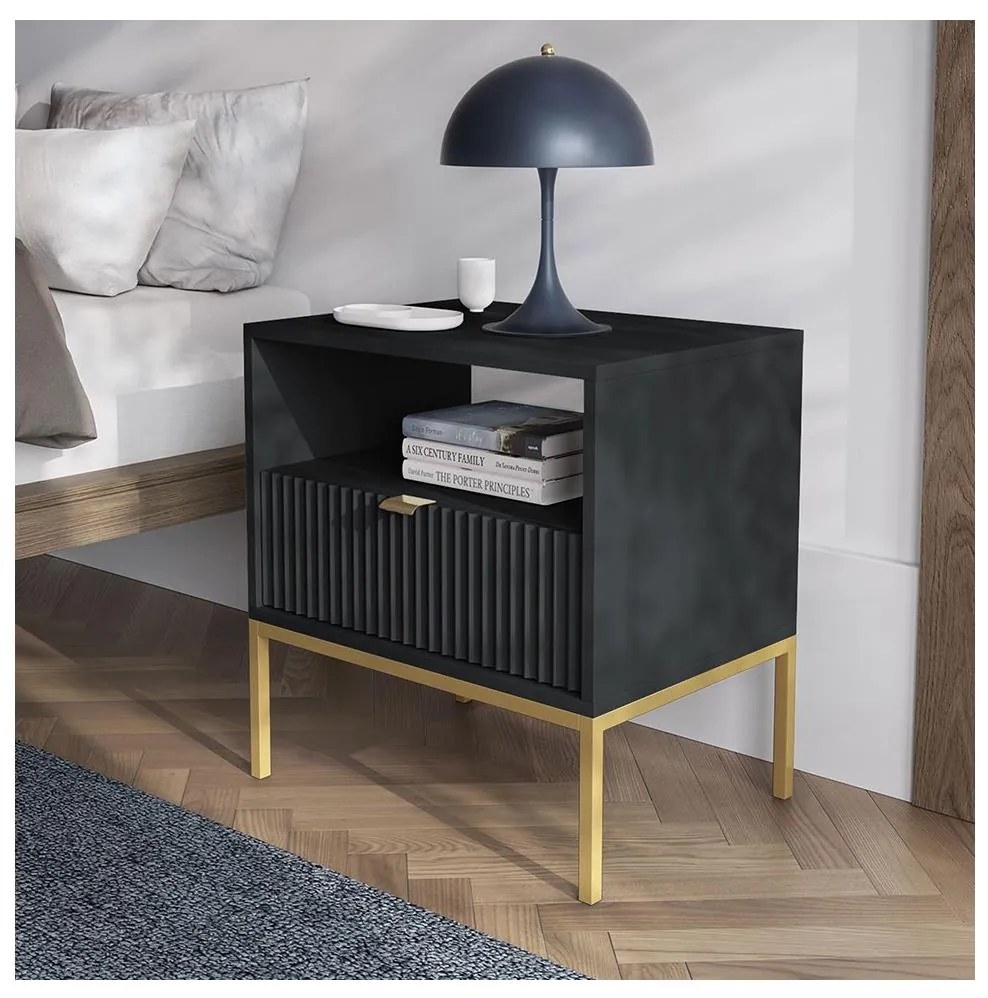 Noptieră NOVA 56x54 cm negru/auriu