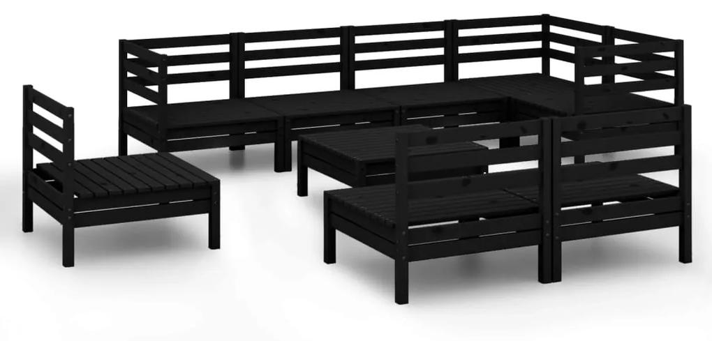 3082903 vidaXL Set mobilier de grădină, 9 piese, negru, lemn masiv de pin