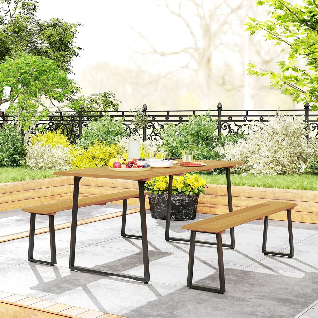 Outsunny Grup de mobilier din 3 piese din lemn pentru 6 persoane Masă de bucătărie cu 2 bănci Orificiu pentru umbrelă Masă din lemn 178 x 76 x 77 cm Lemn natural | Aosom Romania