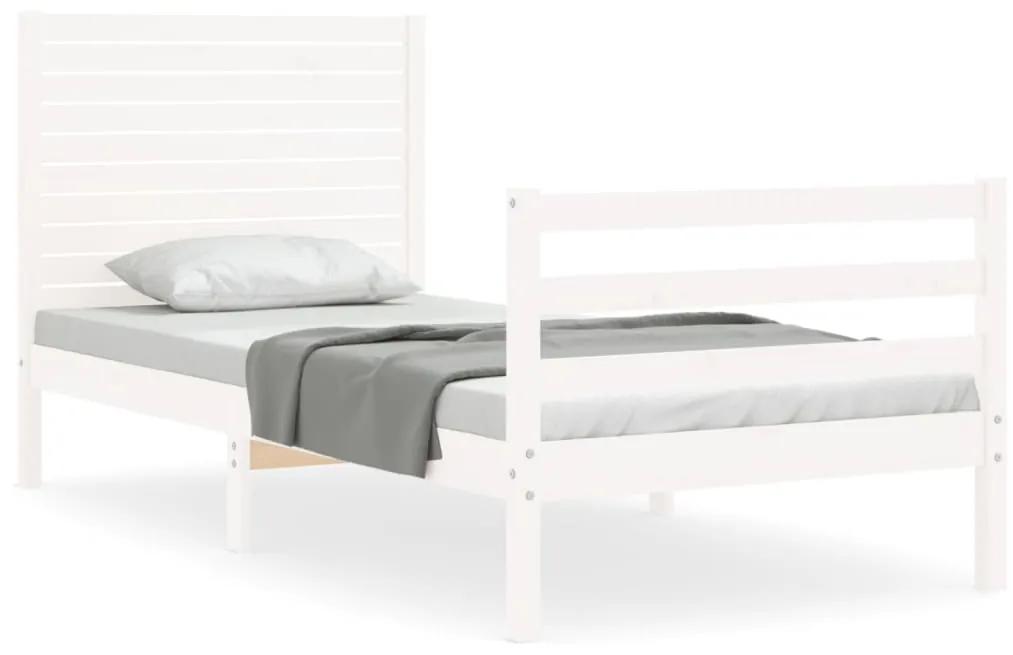 3194992 vidaXL Cadru de pat cu tăblie single, alb, lemn masiv