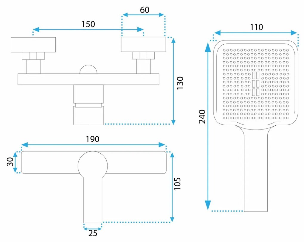Baterie de dus Argus negru mat