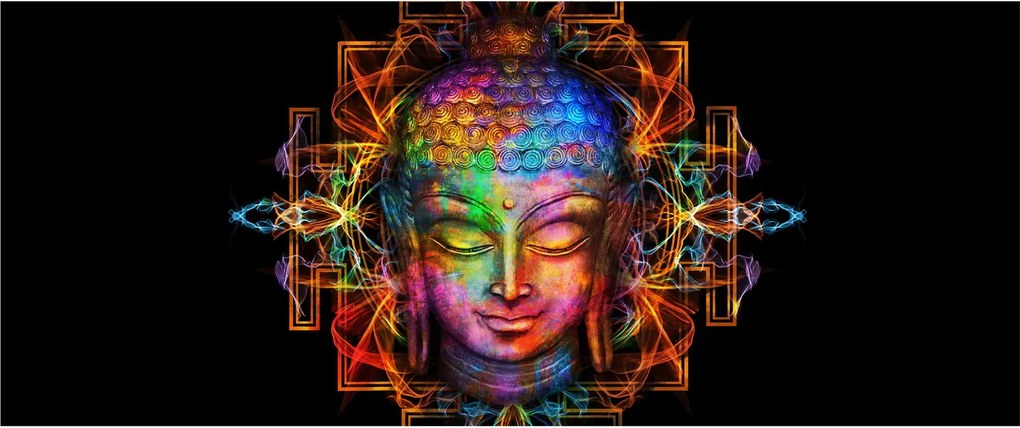 Tablou - Bustul lui Buddha în culori neon (120x50 cm)